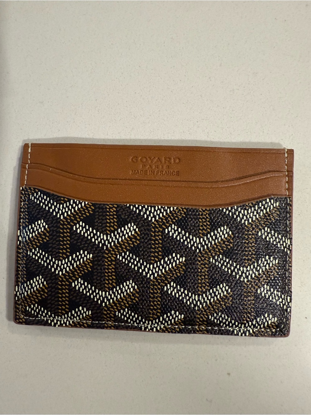 Goyard Brown and Black Chevron Card Holder with Tan Trim - Picture 3 of 6